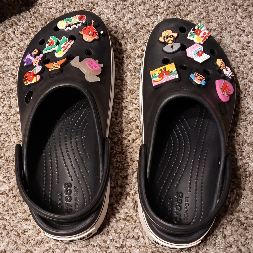 CROCS Black Clogs with Colorful Jibbitz Charms